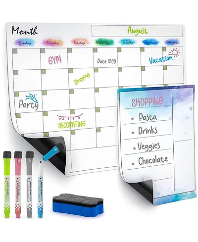 Magnetic Dry Erase Calendar Whiteboard Kit for Fridge Includes Magnetic Notepad, 4 Colored Markers, & Eraser