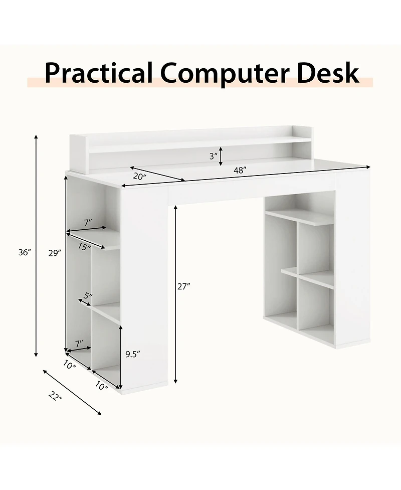 Gymax 48'' Computer Desk Study Writing Workstation w/ Bookshelf & Monitor Stand Riser
