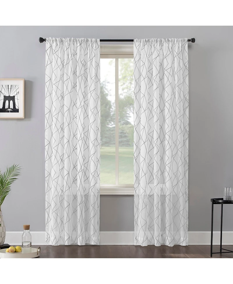 Abstract Geometric Embroidery Semi-Sheer Rod Pocket Curtain Panel