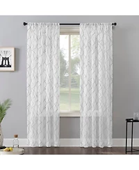 Abstract Geometric Embroidery Semi-Sheer Rod Pocket Curtain Panel