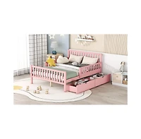 Streamdale Pink Platform Bed with Guardrails and Drawers
