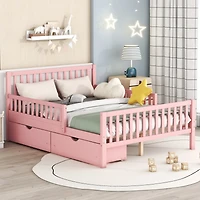 Streamdale Pink Platform Bed with Guardrails and Drawers