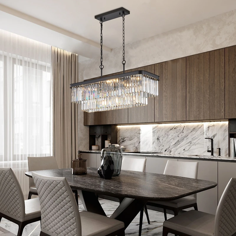 Streamdale Crystal Chandelier, Modern Industrial, Adjustable
