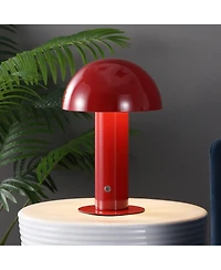 Jonathan Y Boletus 10.75" Contemporary Bohemian Rechargeable/Cordless Iron Dimmable Integrated Led Mushroom Table Lamp, Red
