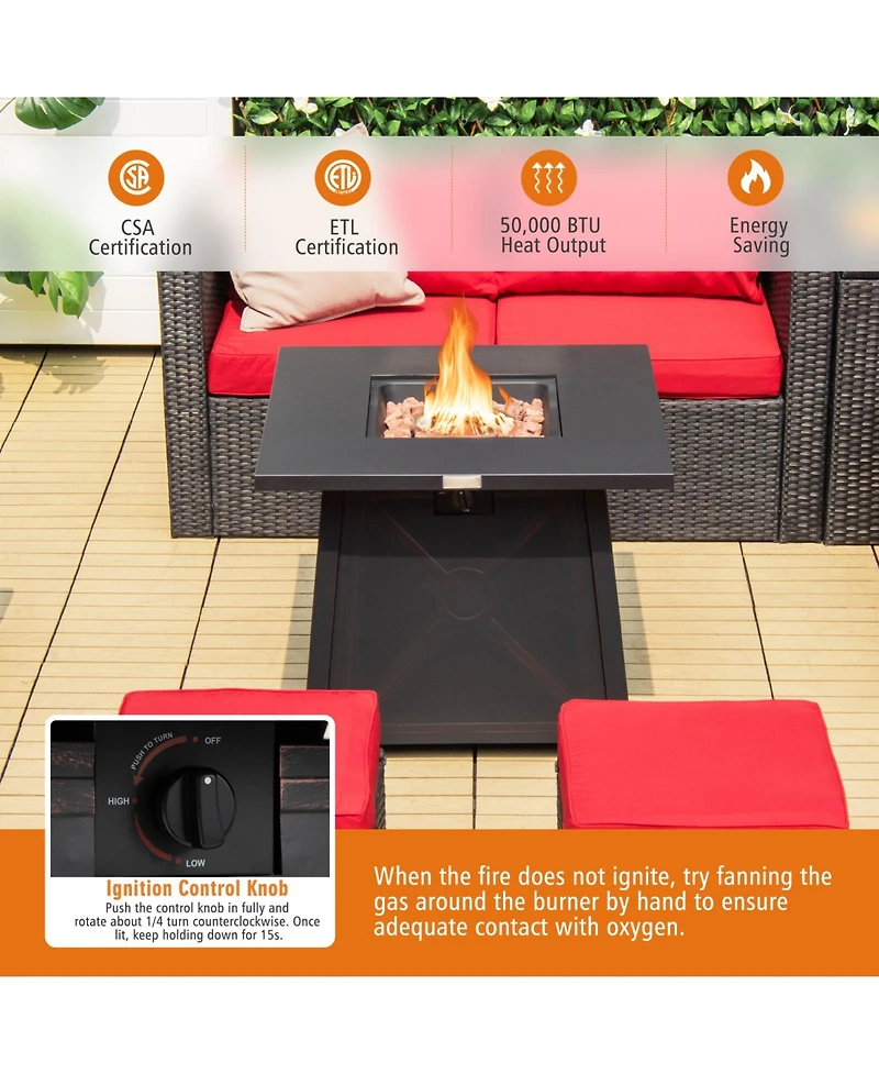 Inolait 30 Inch Square Propane Gas Fire Table with Waterproof Cover