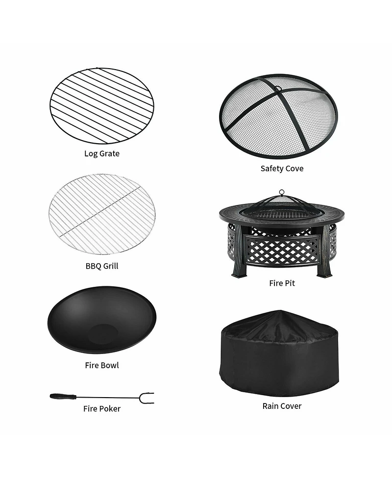 Inolait Outdoor Fire Pit with Bbq Grill and High-temp Resistance Finish