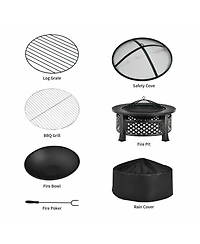 Inolait Outdoor Fire Pit with Bbq Grill and High-temp Resistance Finish