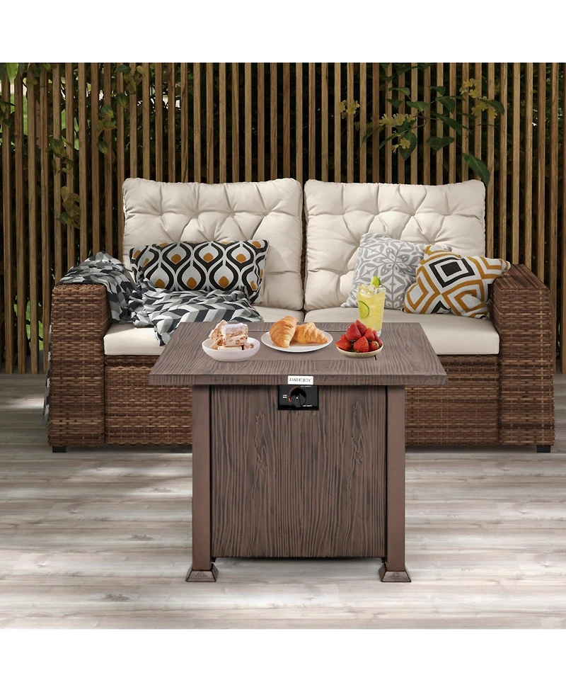 Inolait 32 Inch 50 000 Btu Square Fire Pit Table with Lid and Lava Rocks-Brown