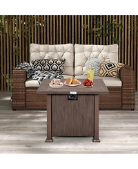 Inolait 32 Inch 50 000 Btu Square Fire Pit Table with Lid and Lava Rocks-Brown