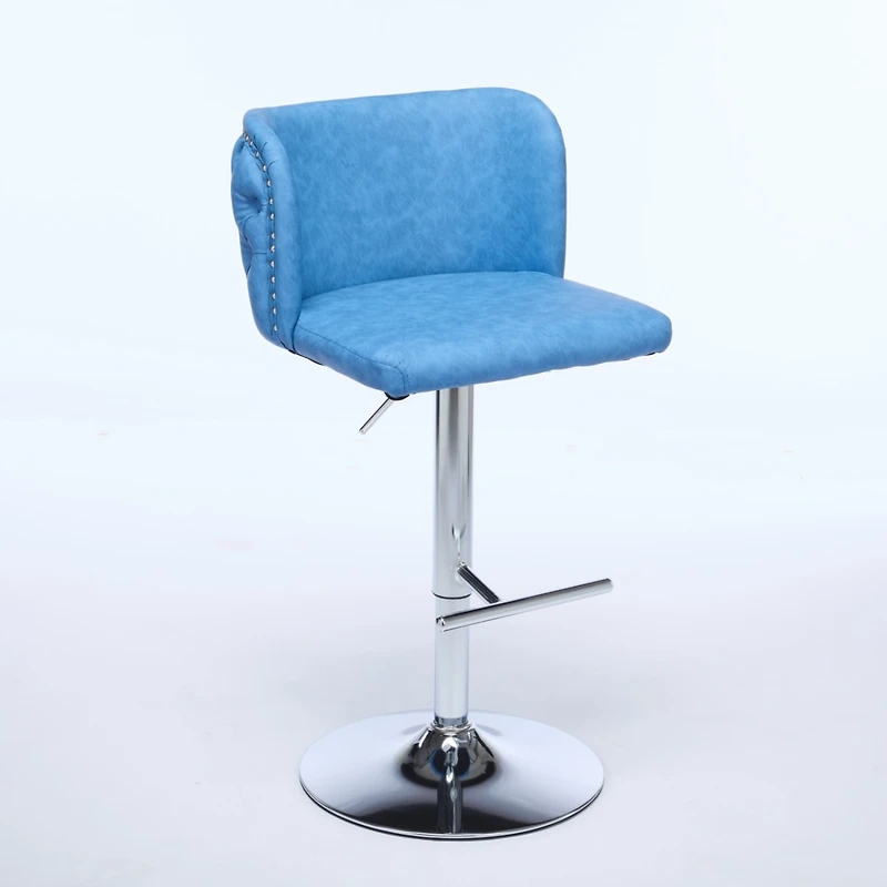 Simplie Fun Adjustable Chrome Base Bar Stools with Tufted Backs (Blue, Set of 2