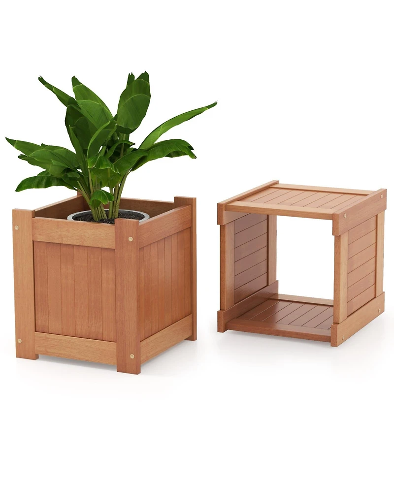 Wood Planter Box with Bench for Garden Yard Balcony