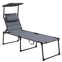 Adjustable Outdoor Lounge Chair with Sunshade & Pillow