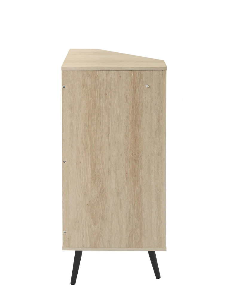 Simplie Fun Corner Cabinet with Rattan Door for Small Spaces