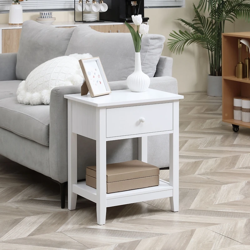 2-Tier Modern End Table with Drawer & Shelf