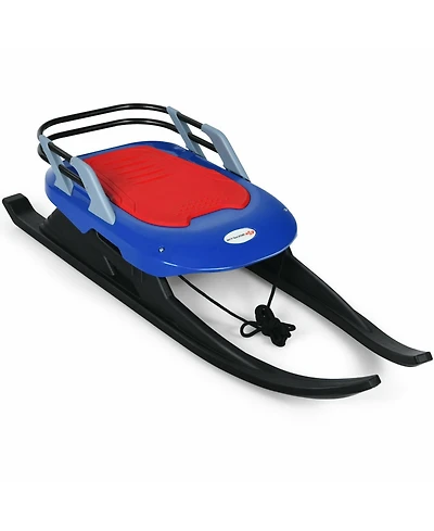 Vebreda Folding Kids' Metal Snow Sled with Pull Rope Snow Slider and Leather Seat
