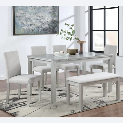 Streamdale Rectangular Dining Table w/ Bench for Small Spaces (Silver Grey)
