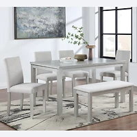 Streamdale Rectangular Dining Table w/ Bench for Small Spaces (Silver Grey)