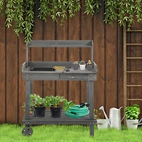 36" Gray Potting Bench with Wheels, Sink, Drawer & Storage