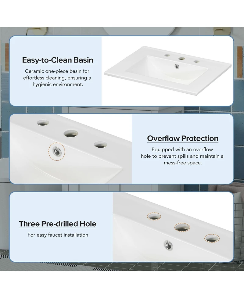 Streamdale 24" Space-Saving Bathroom Vanity Combo with Ceramic Sink