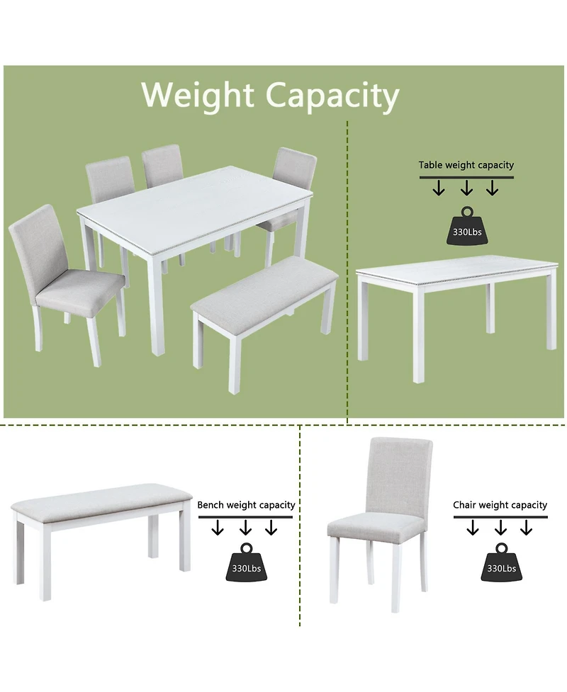 Streamdale White Rectangular Dining Table with Bench for 6