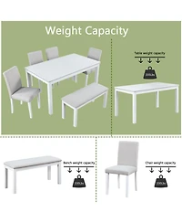 Streamdale White Rectangular Dining Table with Bench for 6
