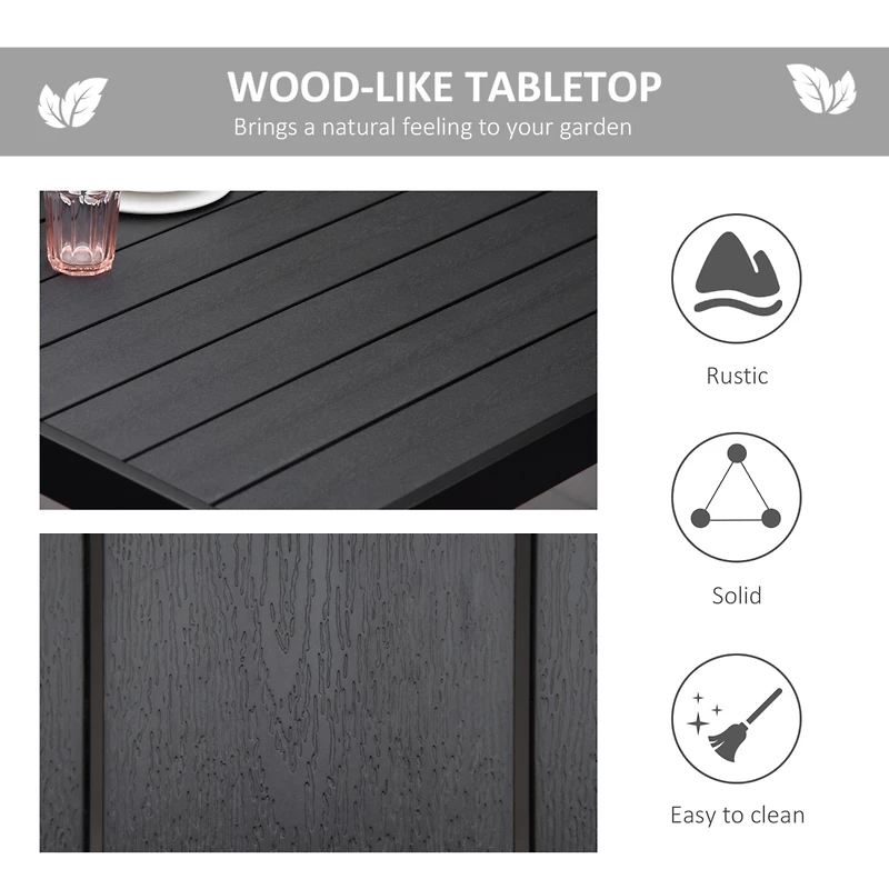 75" Outdoor Dining Table for 8, Aluminum Frame, Faux Wood Top