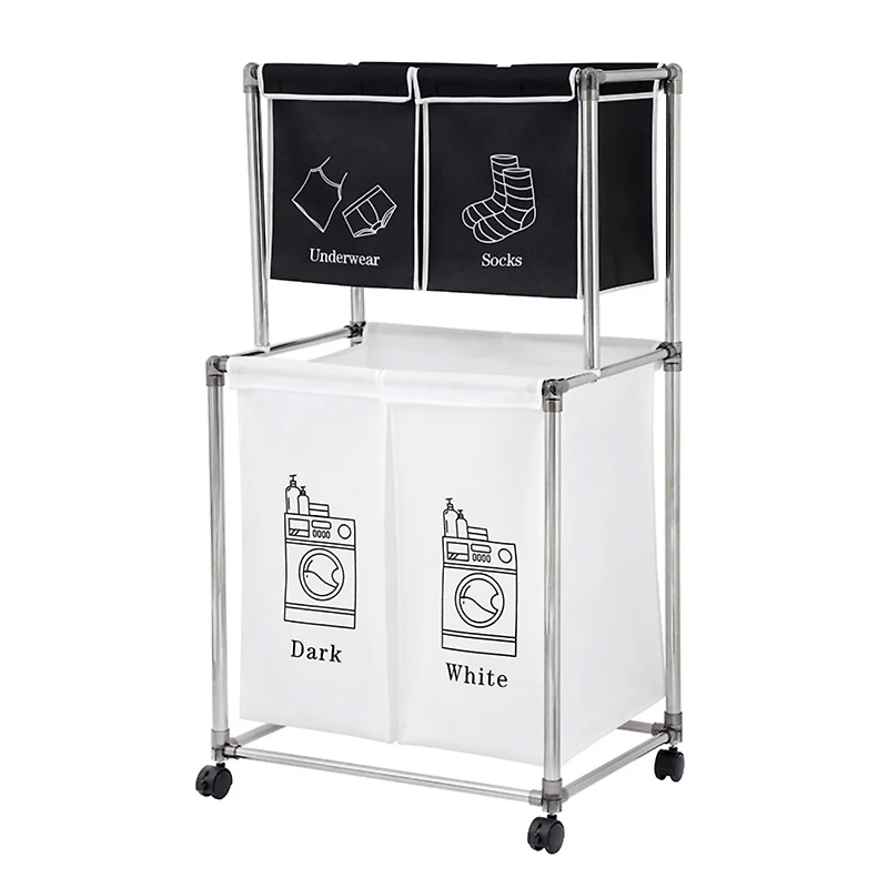 Streamdale 2-Tier Laundry Basket with 4 Removable Bags, Easy Move