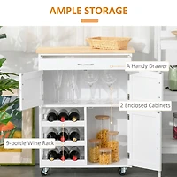 Bar Cart Rolling Kitchen Island on Wheels with Wine Rack