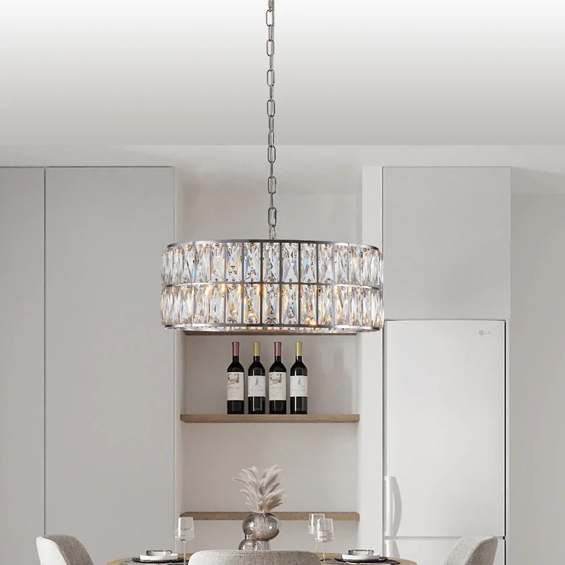 Streamdale Crystal Drum Chandelier with Silver Frame