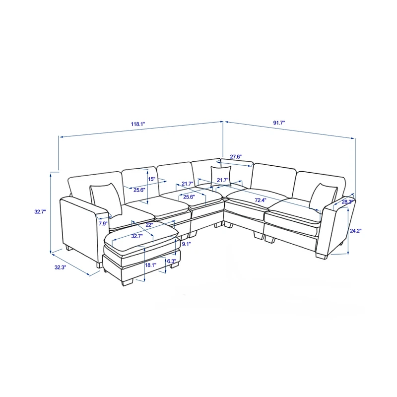 Streamdale U-Shaped Sectional Sofa (6-Seat) with Ottoman