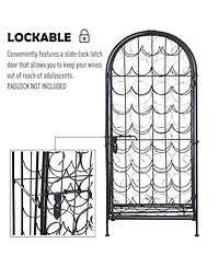 Streamdale Furniture 35 Bottle Wrought Iron Wine Rack Cabinet with Lock - Black