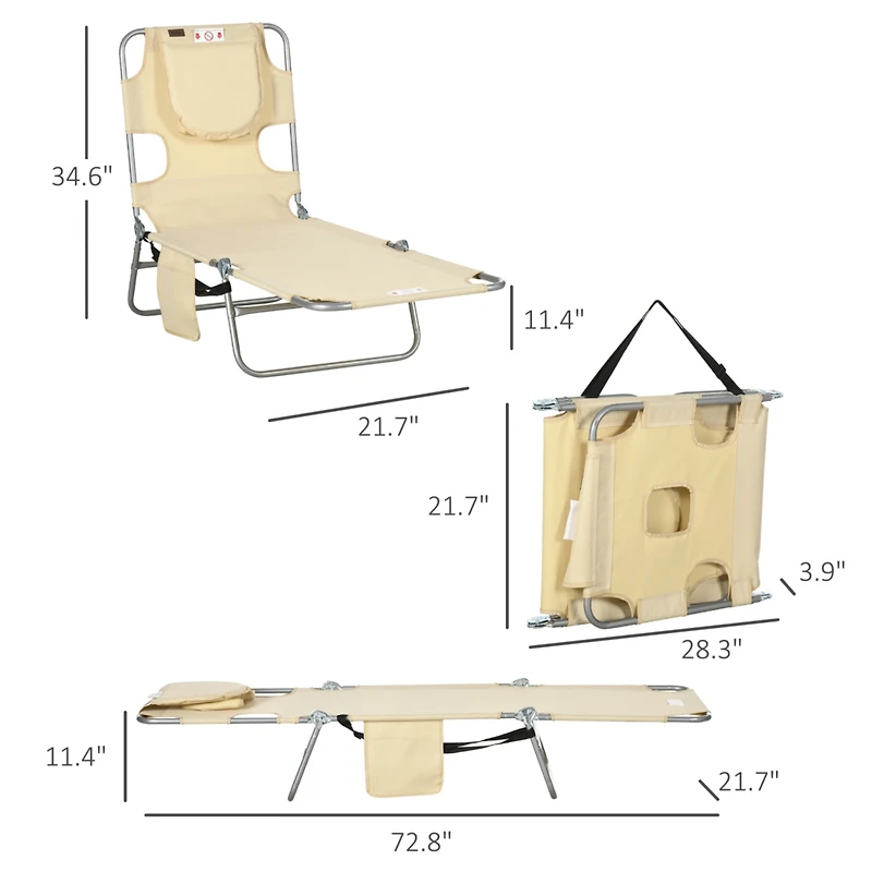 Folding Beach Lounge Chair with Adjustable Recline
