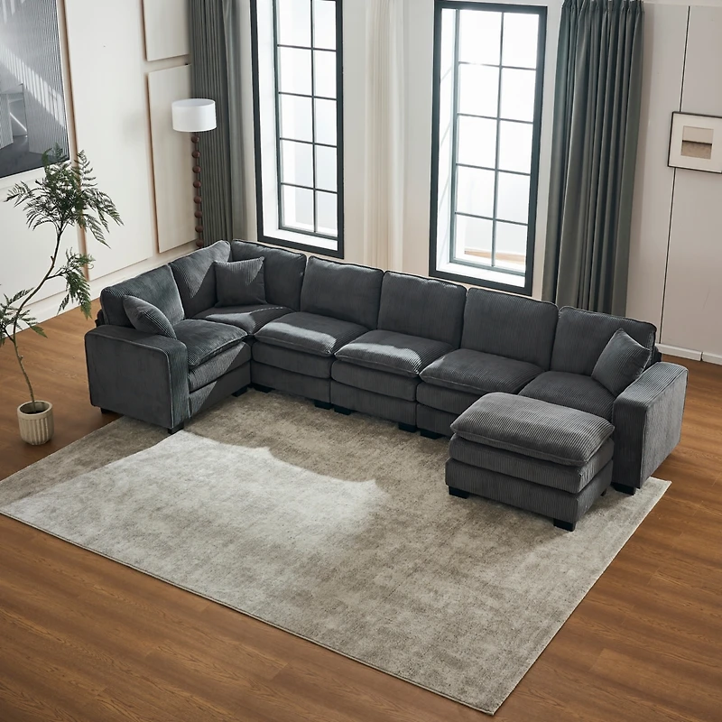 Streamdale Furniture Modern U-Shaped 6-Seat Sectional Sofa with Ottoman and Pillows