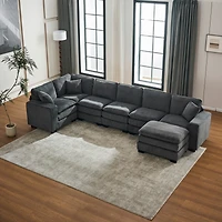 Streamdale Furniture Modern U-Shaped 6-Seat Sectional Sofa with Ottoman and Pillows