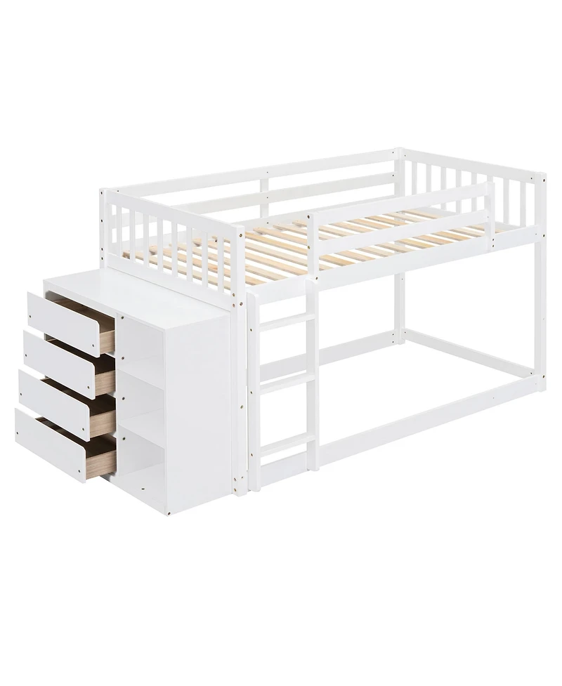 Streamdale Twin over Bunk Bed with 4 Drawers and 3 Shelves-Gray