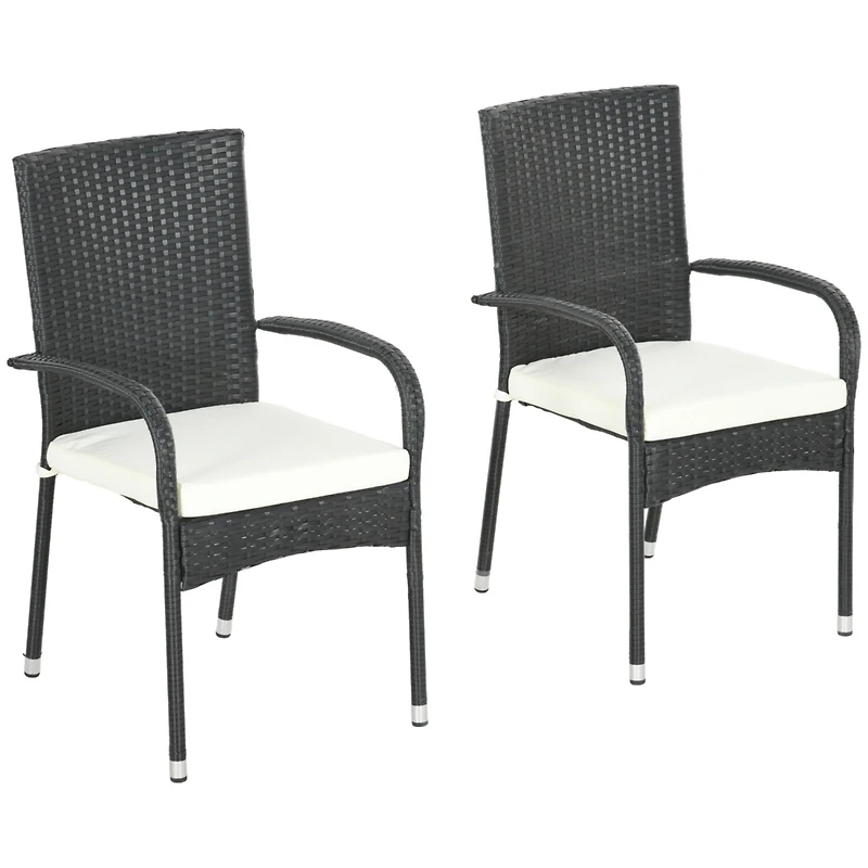 Stackable Outdoor Rattan Dining Chairs with Cushions (Set of 2)