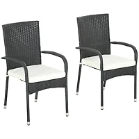 Stackable Outdoor Rattan Dining Chairs with Cushions (Set of 2)