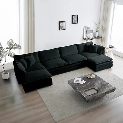 Streamdale Furniture U-Shape Chenille Sofa with Reversible Chaise & Ottomans