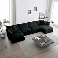 Streamdale Furniture U-Shape Chenille Sofa with Reversible Chaise & Ottomans