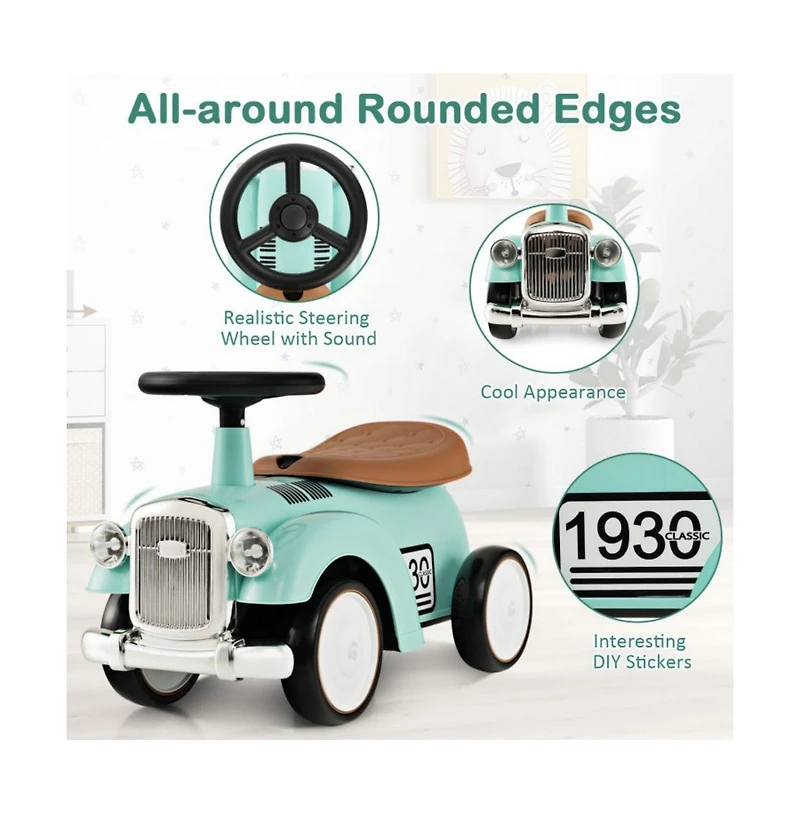 Kids Sit to Stand Vehicle with Working Steering Wheel and Under Seat Storage-White