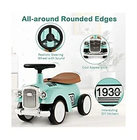 Kids Sit to Stand Vehicle with Working Steering Wheel and Under Seat Storage-White