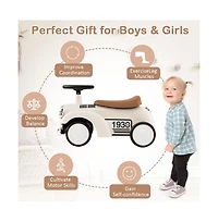 Kids Sit to Stand Vehicle with Working Steering Wheel and Under Seat Storage-White