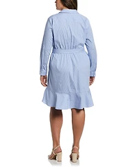 Rafaella Plus Stripe Poplin Ruffle Long Sleeve Wrap Dress