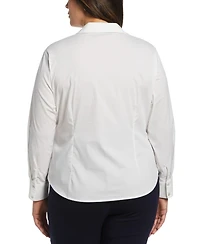 Rafaella Plus Ruched Front Poplin Long Sleeve Button-Down Shirt