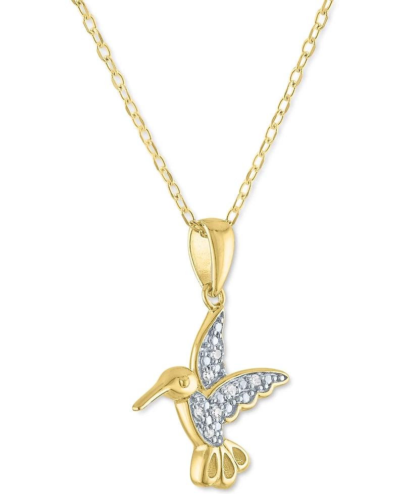 Diamond Accent Hummingbird Pendant Necklace in 14k Gold-Plated Sterling Silver, 16" + 2" extender