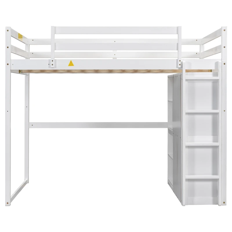 Streamdale Gray Wooden Full Loft Bed with Wardrobe and Led Light