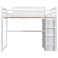 Streamdale Gray Wooden Full Loft Bed with Wardrobe and Led Light