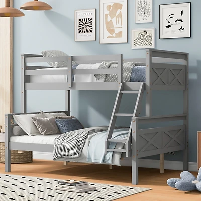 Streamdale Twin/Full Bunk Bed with Guardrail, Gray
