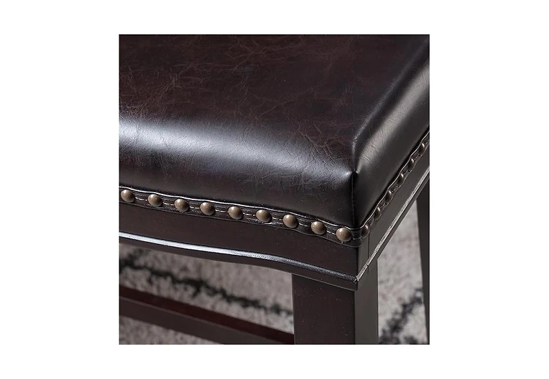 Streamdale 26" Saddle Counter Stool with Nailhead Trim (Set of 2), Dark Brown