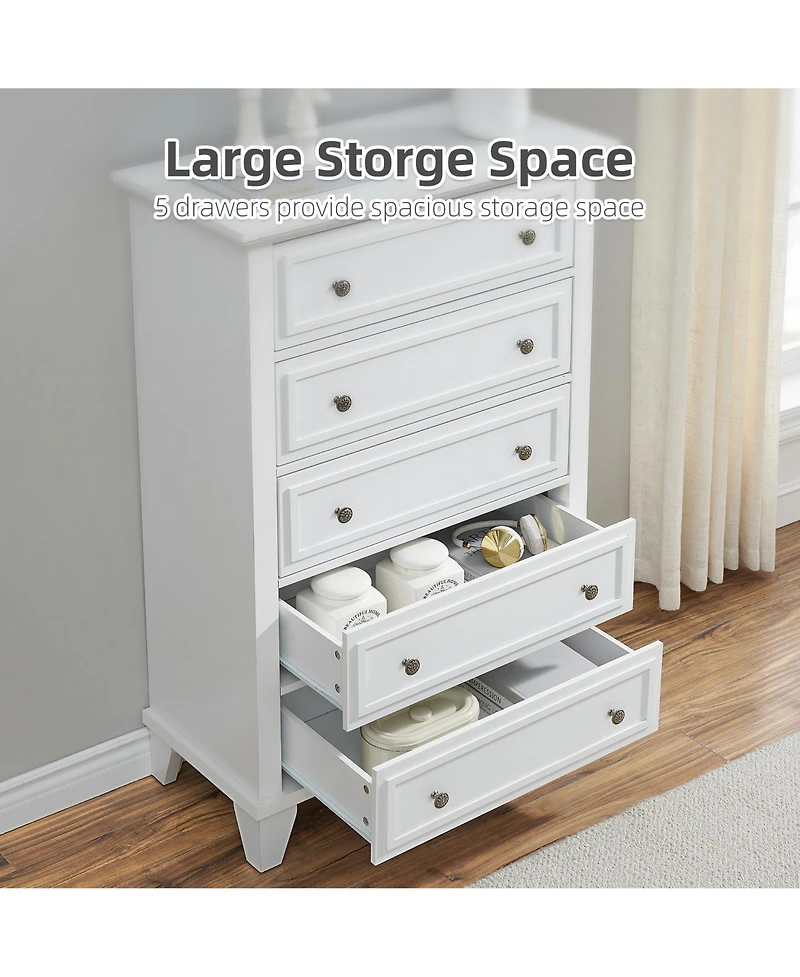 gaomon 5 Drawers Dresser,Storage Dresser with Metal Handles,Chest of Drawers for Bedroom, Living Room, Hallway, Office, Woodeen Dresser(White)_15.7"D